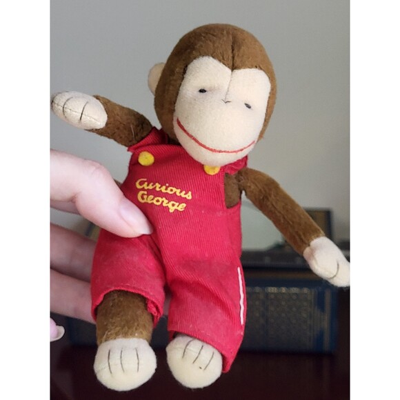 Curious George Monkey 1990s vintage mini plush ape 5" red overalls - Picture 1 of 6